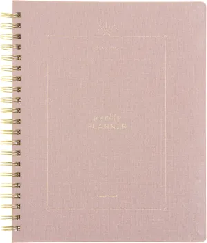 russell hazel 2025-2026 Weekly Planner, Gold Spiral Blush Bookcloth, 9.1" x 11.2", July 2025 - June 2026, Features 52 Weekly Spreads, 1-Count