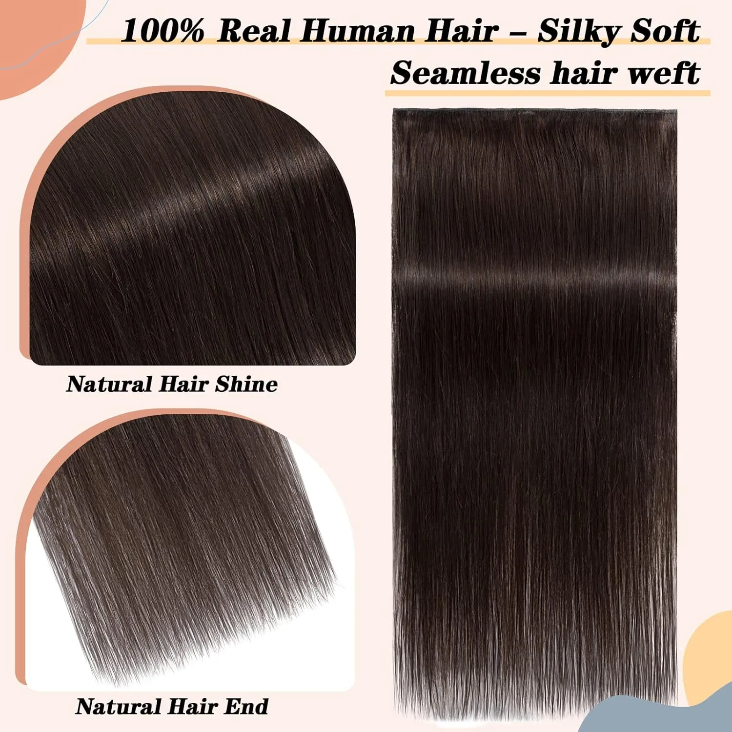 S-noilite Clip in Hair Extensions One Piece/5 Clips/3/4 Full Head Standard Weft Extensions 100% Remy Human Hair Straight 12 Inch/40g (#02 Dark Brown)