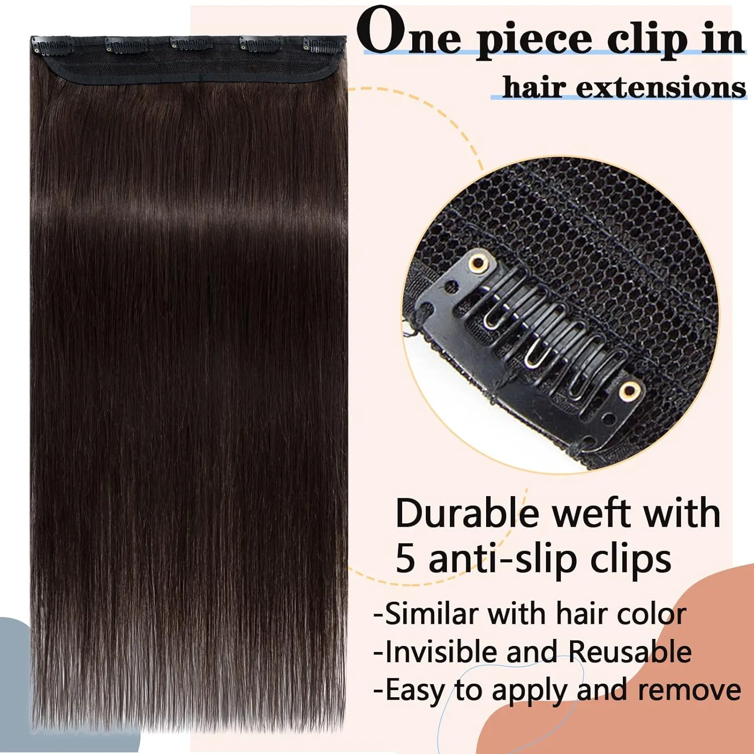 S-noilite Clip in Hair Extensions One Piece/5 Clips/3/4 Full Head Standard Weft Extensions 100% Remy Human Hair Straight 12 Inch/40g (#02 Dark Brown)