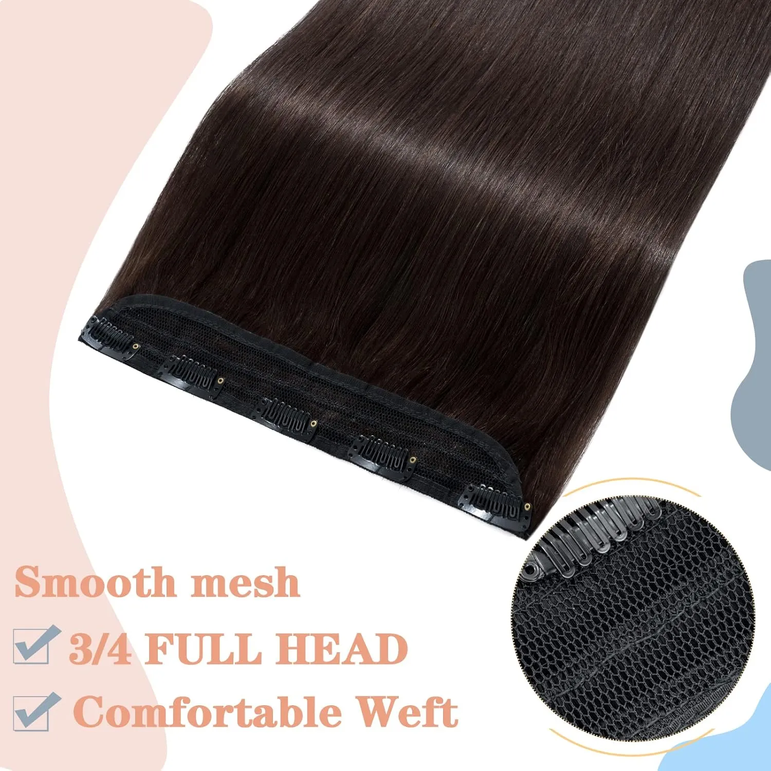 S-noilite Clip in Hair Extensions One Piece/5 Clips/3/4 Full Head Standard Weft Extensions 100% Remy Human Hair Straight 12 Inch/40g (#02 Dark Brown)