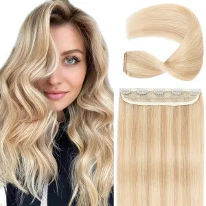 S-noilite One Piece Clip in Hair Extensions Real Human Hair Balayage One Piece/5 Clips 3/4 Full Head One Piece Human Hair Extensions Clip ins One Weft Hair #Ash Blonde/Bleach Blonde 16"-45g