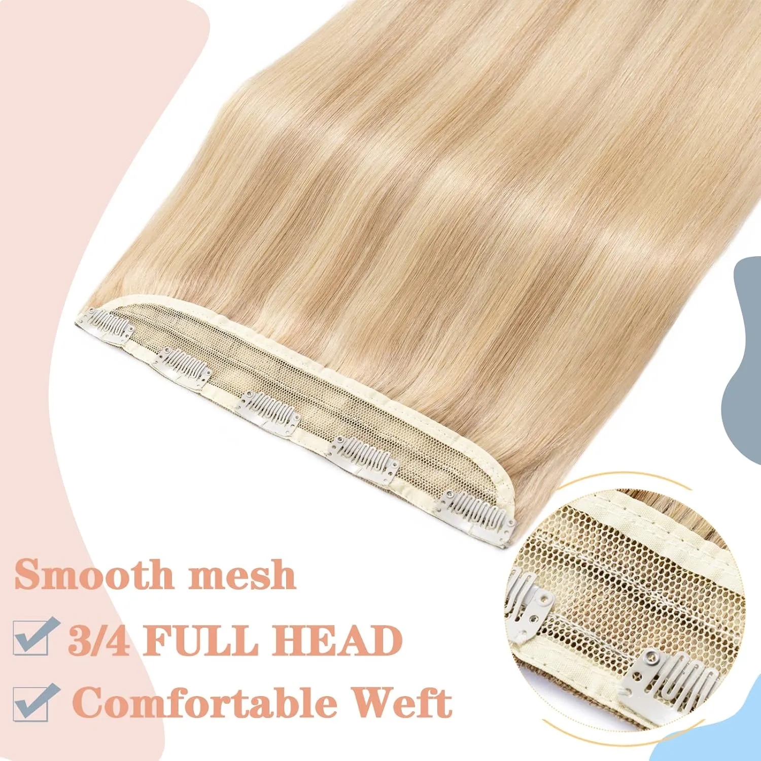 S-noilite One Piece Clip in Hair Extensions Real Human Hair Balayage One Piece/5 Clips 3/4 Full Head One Piece Human Hair Extensions Clip ins One Weft Hair #Ash Blonde/Bleach Blonde 16"-45g
