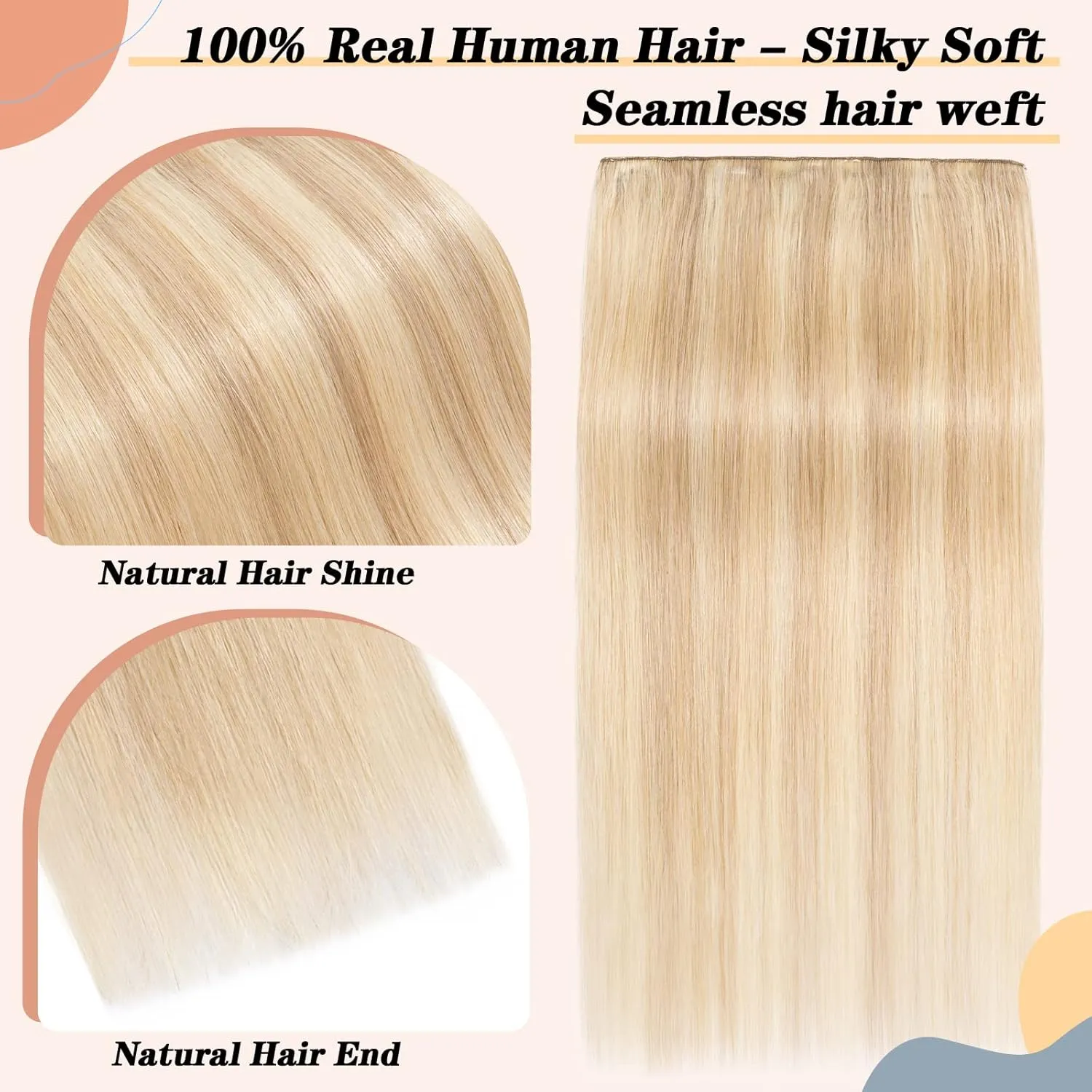 S-noilite One Piece Clip in Hair Extensions Real Human Hair Balayage One Piece/5 Clips 3/4 Full Head One Piece Human Hair Extensions Clip ins One Weft Hair #Ash Blonde/Bleach Blonde 16"-45g