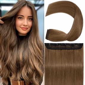 S-noilite Clip in Hair Extensions - Human Hair Piece/5 Clips/3/4 Full Head Standard Weft - 100% Remy Human Hair Straight - 12 Inch/40g (#06 Light Brown)