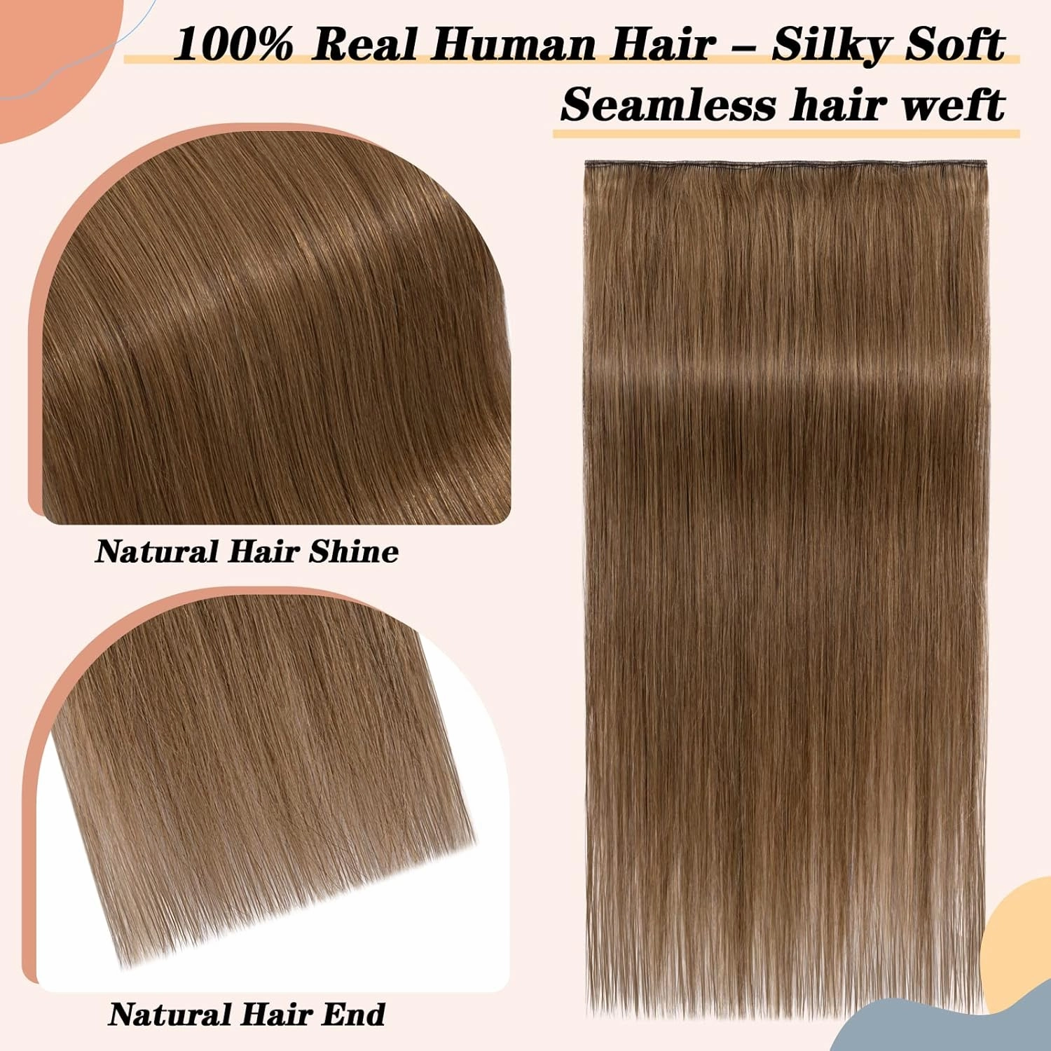 S-noilite Clip in Hair Extensions - Human Hair Piece/5 Clips/3/4 Full Head Standard Weft - 100% Remy Human Hair Straight - 12 Inch/40g (#06 Light Brown)