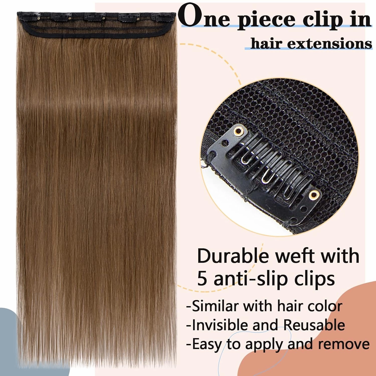 S-noilite Clip in Hair Extensions - Human Hair Piece/5 Clips/3/4 Full Head Standard Weft - 100% Remy Human Hair Straight - 12 Inch/40g (#06 Light Brown)
