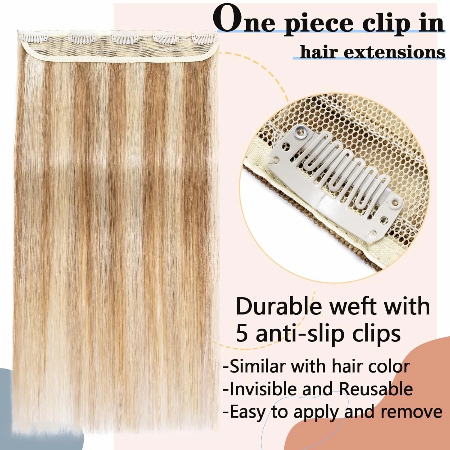 S-noilite Clip in Human Hair Extensions - Balayage One Piece/5 Clips/3/4 Full Head Standard Weft - 100% Human Hair - 10 Inch/40g (#12/613 Golden Brown/Bleach Blonde)