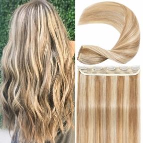 S-noilite Clip in Human Hair Extensions - Balayage One Piece/5 Clips/3/4 Full Head Standard Weft - 100% Human Hair - 10 Inch/40g (#12/613 Golden Brown/Bleach Blonde)