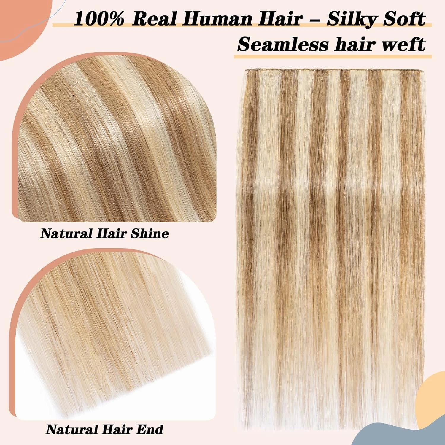 S-noilite Clip in Human Hair Extensions - Balayage One Piece/5 Clips/3/4 Full Head Standard Weft - 100% Human Hair - 10 Inch/40g (#12/613 Golden Brown/Bleach Blonde)