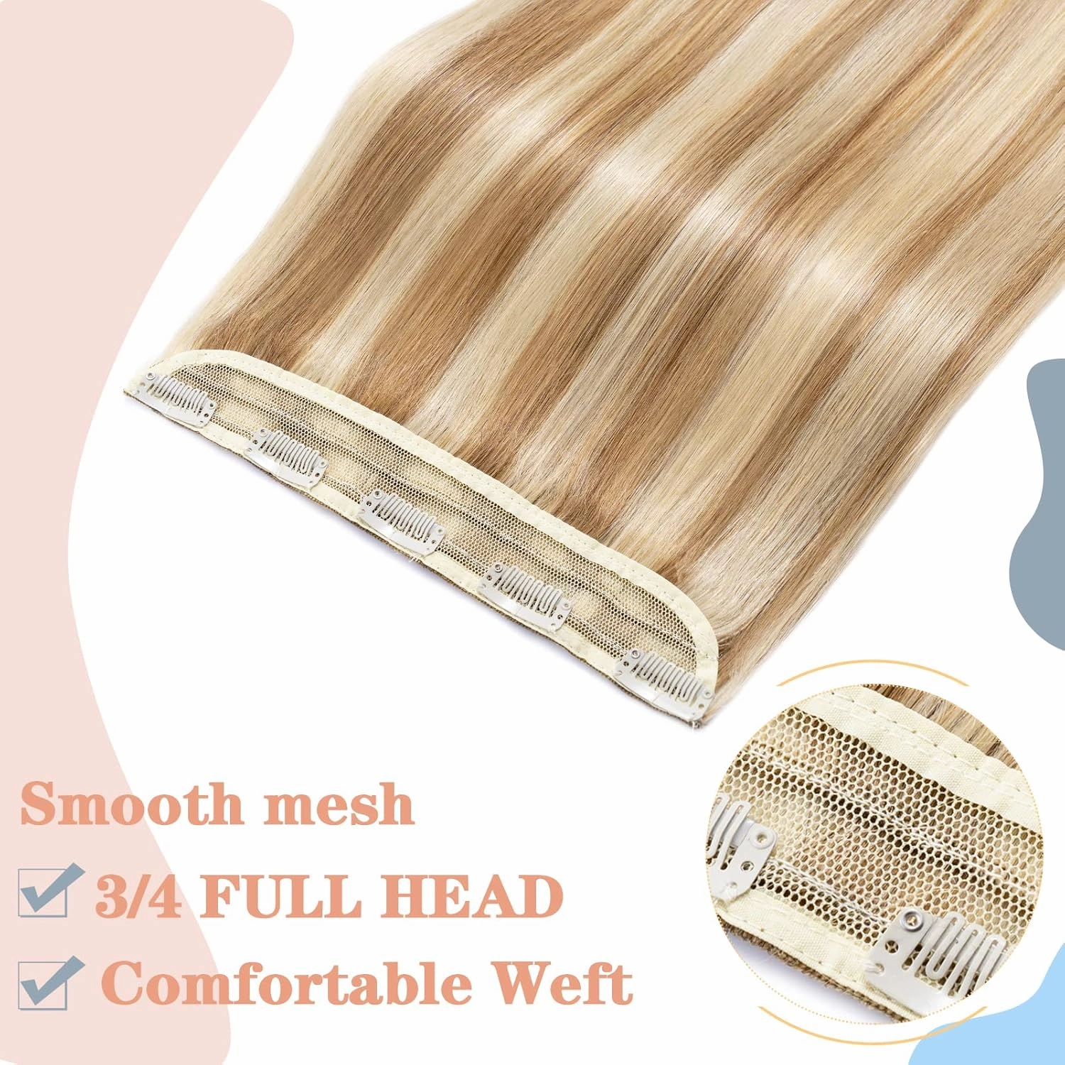 S-noilite Clip in Human Hair Extensions - Balayage One Piece/5 Clips/3/4 Full Head Standard Weft - 100% Human Hair - 10 Inch/40g (#12/613 Golden Brown/Bleach Blonde)