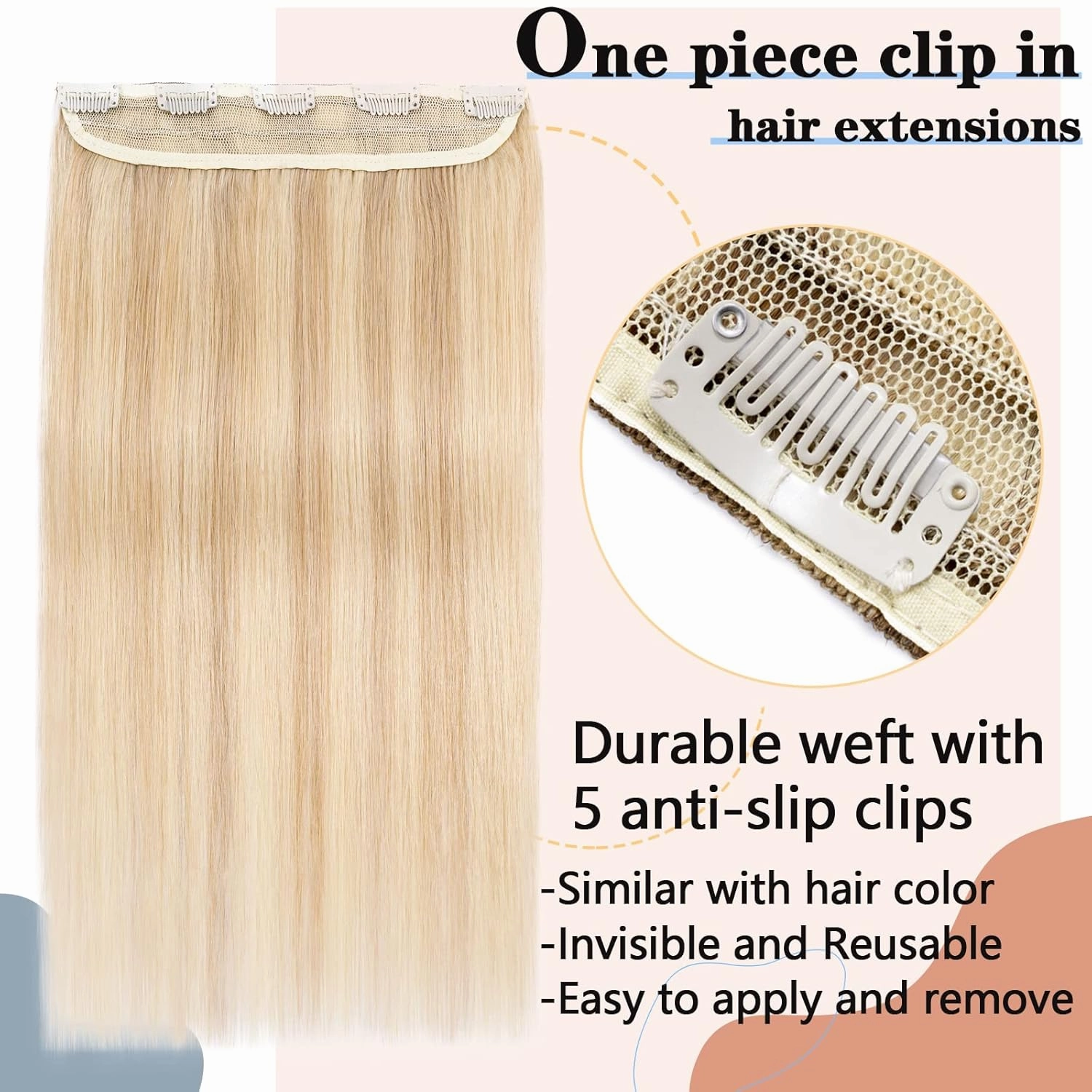 S-noilite Real Human Hair Clip in Extensions - Balayage One Piece/5 Clips 3/4 Full Head - 10 Inch/40g (#18/613 Ash Blonde/Bleach Blonde)