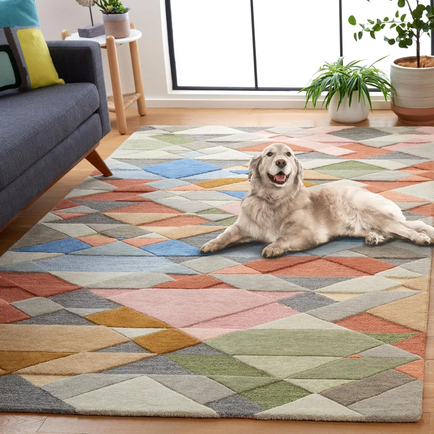 Safavieh Rodeo Drive Collection Area Rug - 4' x 6', Grey & Blush, Geometric Design, Handmade Wool, Ideal for High Traffic Areas in Living Room, Bedroom, Dining (RD454F-4)