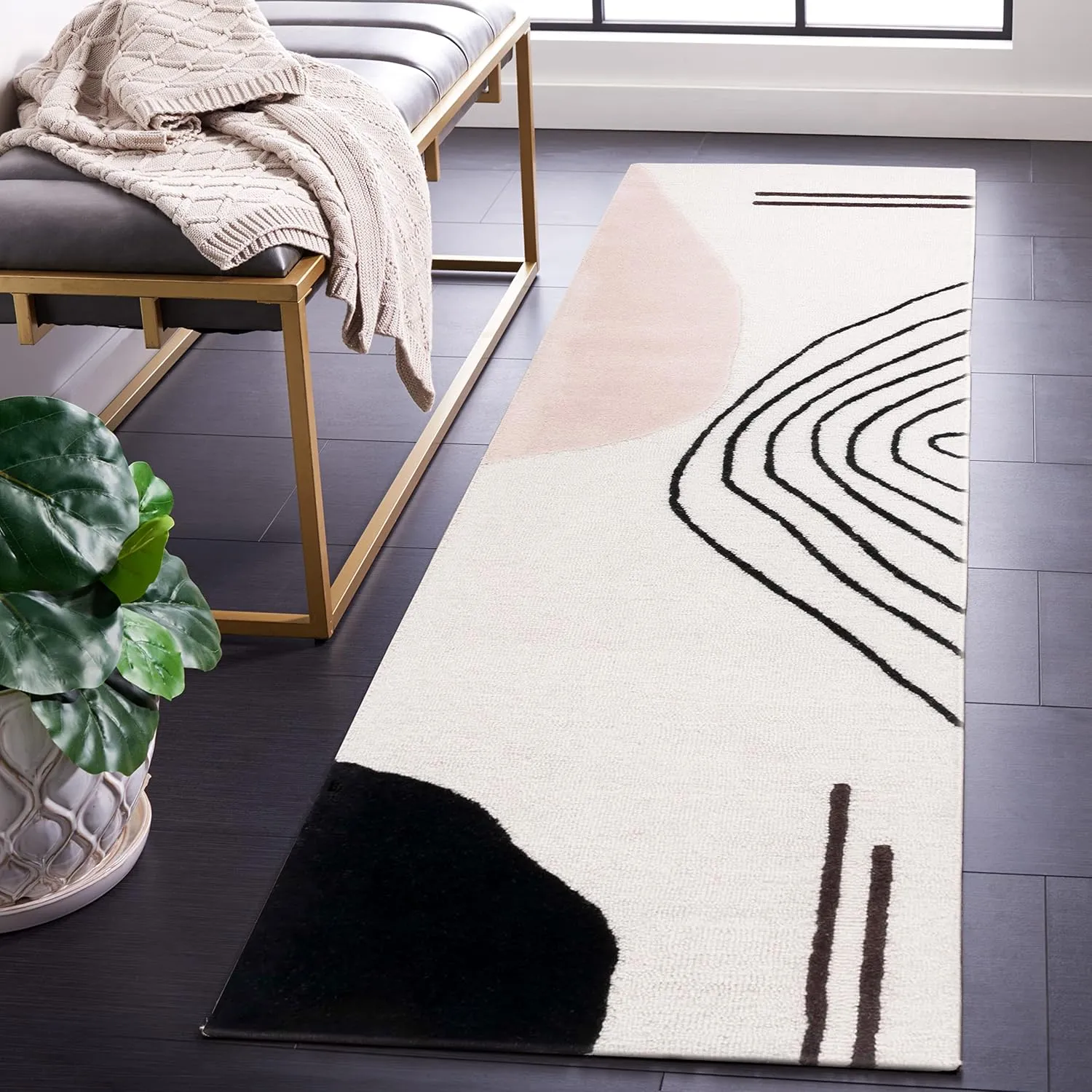 SAFAVIEH Rodeo Drive Collection Runner Rug - 2'3" x 6', Ivory & Blush, Mid-Century Modern Design, Handmade Wool, Ideal for High Traffic Areas in Living Room, Bedroom, Dining (RD860U-26)
