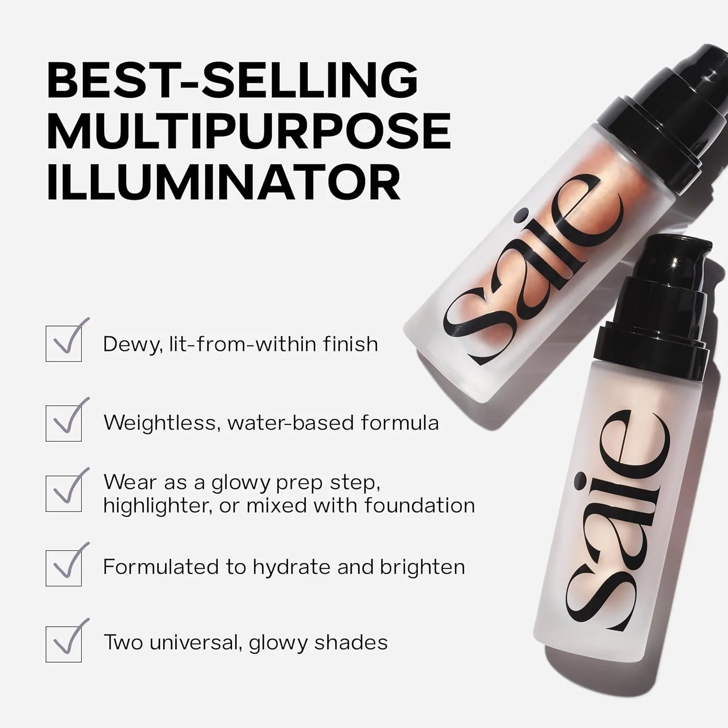 Saie Glowy Super Gel Lightweight Illuminator - Luminizer and Makeup Primer for Glowing Skin - Enriched with Vitamin C   Hydrating Squalane Oil - Starglow (1 oz)