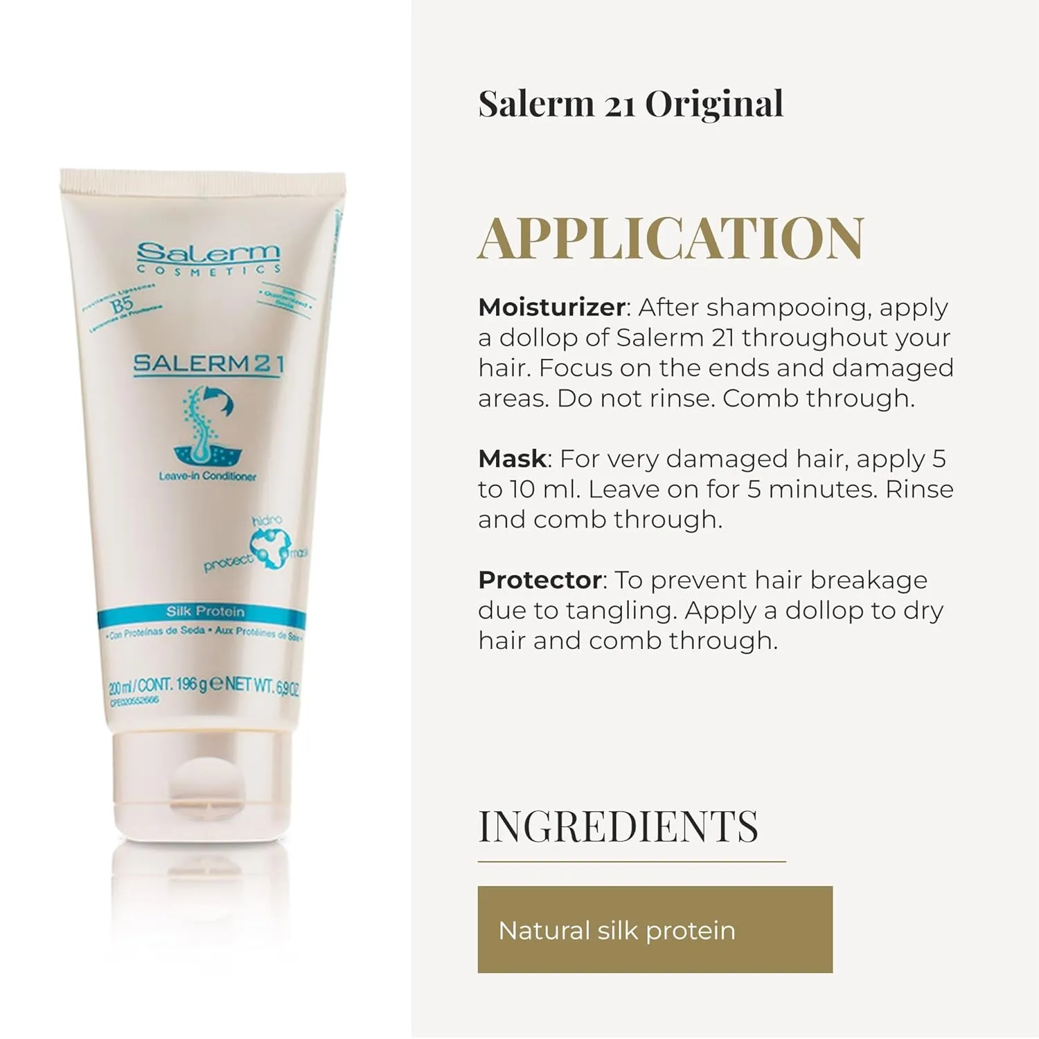 SALERM - Instant Hair Conditioner 21 Silk Protein - 200 ml - Leave-In or Rinse-Out Conditioner - with Silk Proteins - Heat Protector and Hydrating