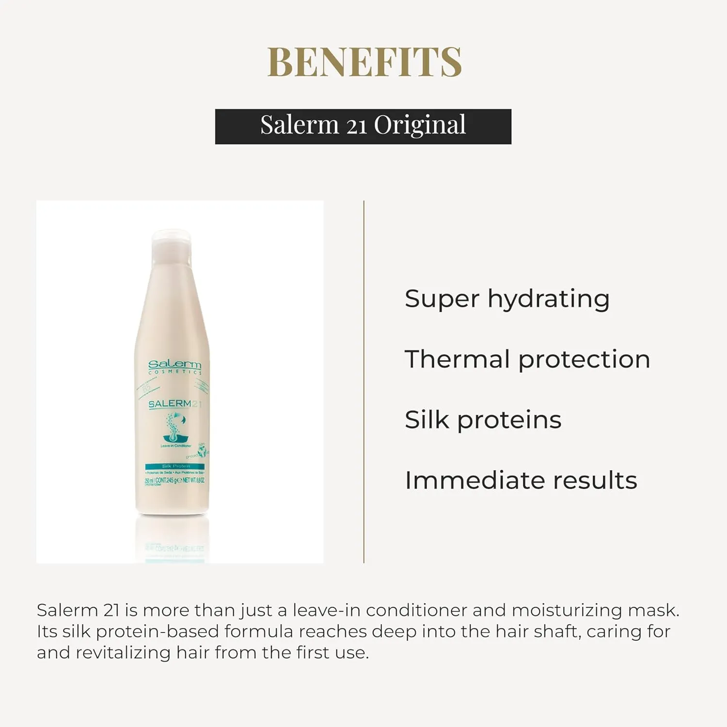 SALERM - Instant Hair Conditioner 21 Silk Protein - 250 ml - Leave-In or Rinse-Out Conditioner - with Silk Proteins - Heat Protector and Hydrating