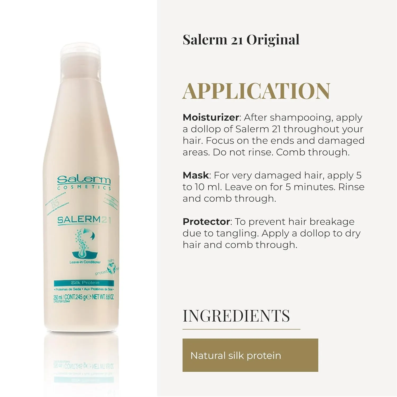 SALERM - Instant Hair Conditioner 21 Silk Protein - 250 ml - Leave-In or Rinse-Out Conditioner - with Silk Proteins - Heat Protector and Hydrating