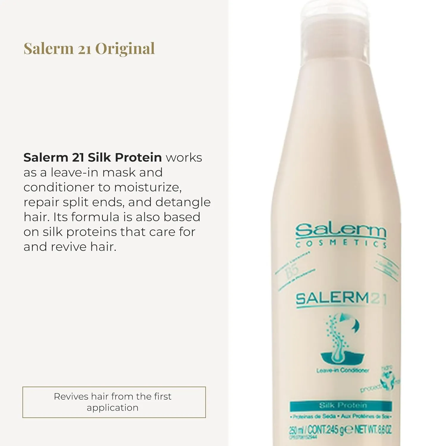 SALERM - Instant Hair Conditioner 21 Silk Protein - 250 ml - Leave-In or Rinse-Out Conditioner - with Silk Proteins - Heat Protector and Hydrating