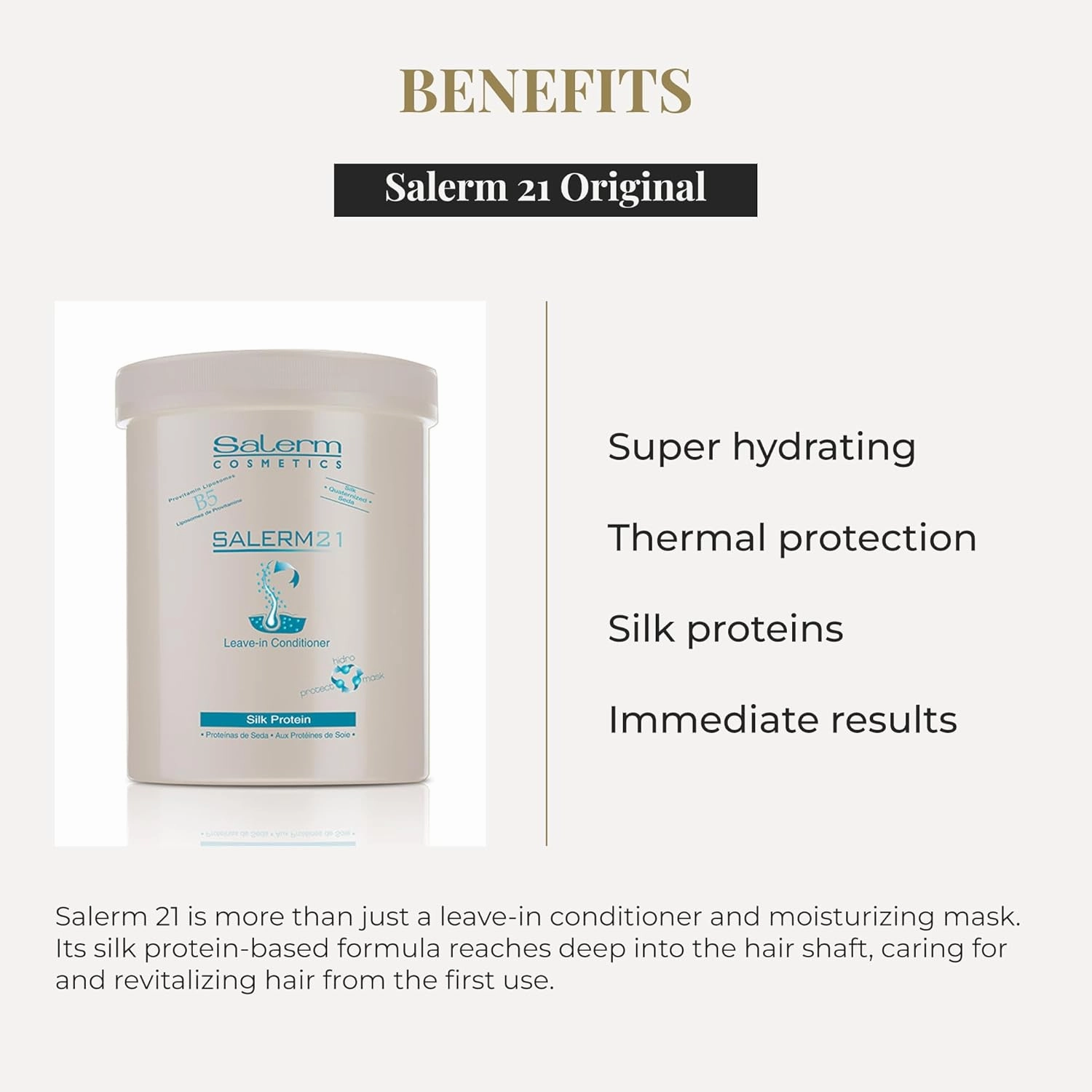 SALERM - Instant Hair Conditioner 21 Silk Protein - 1000 ml - Leave-In or Rinse-Out Conditioner - with Silk Proteins - Heat Protector and Hydrating