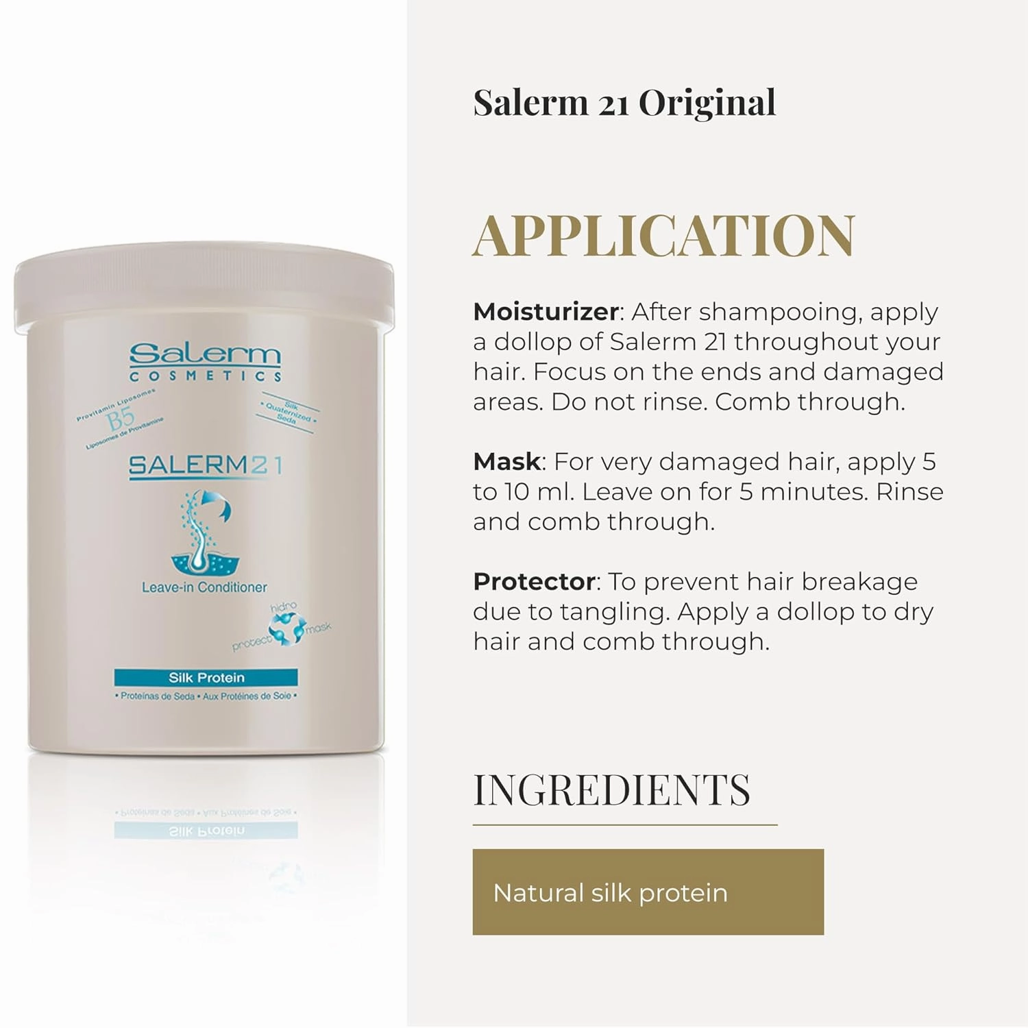 SALERM - Instant Hair Conditioner 21 Silk Protein - 1000 ml - Leave-In or Rinse-Out Conditioner - with Silk Proteins - Heat Protector and Hydrating