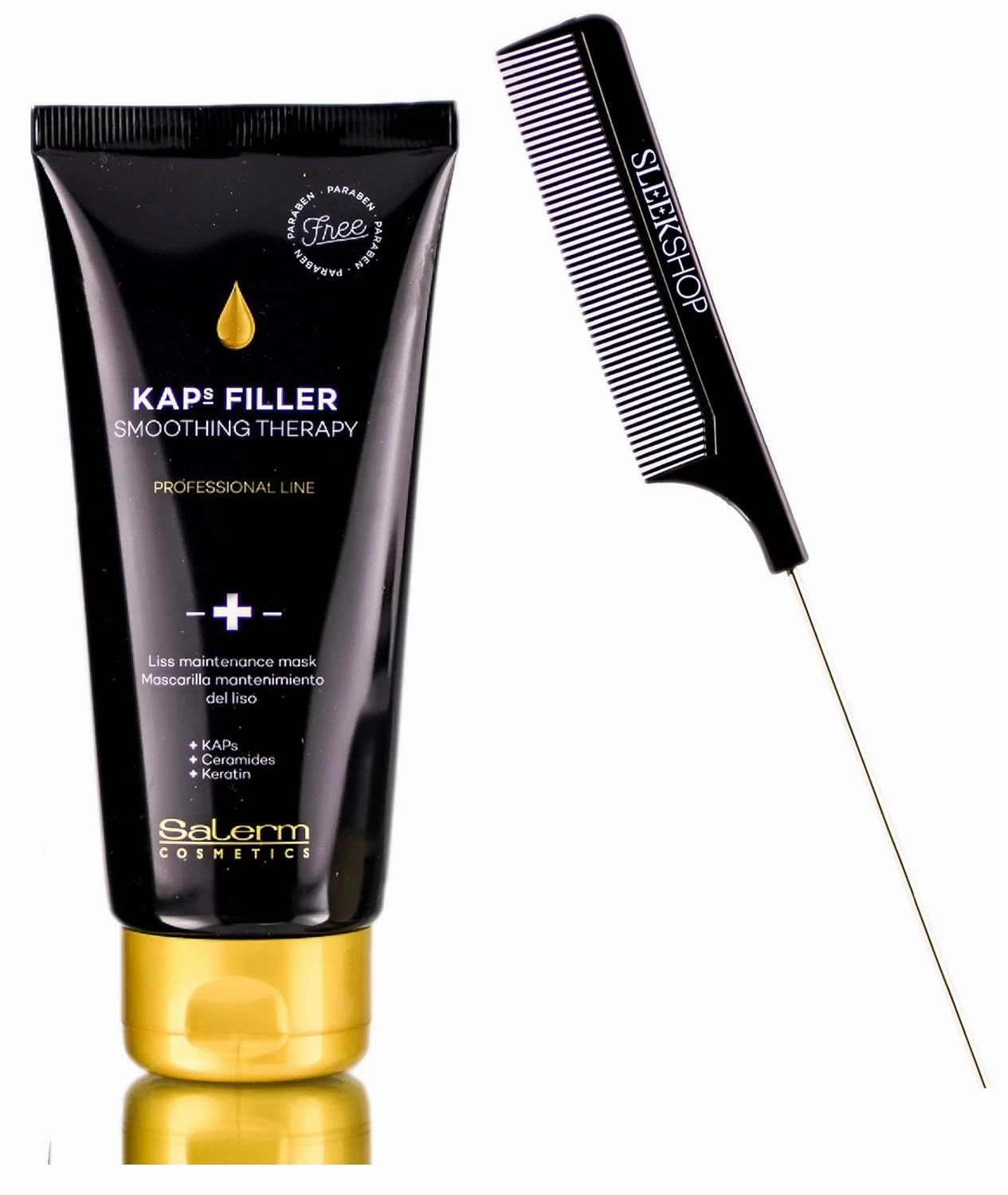 Salerm Cosmetics Kaps Filler Smoothing Therapy Liss Maintenance Mask, Conditioner, (w/ Sleekshop Comb) Kap   Ceramides   Keratin (6.6 ounce size)