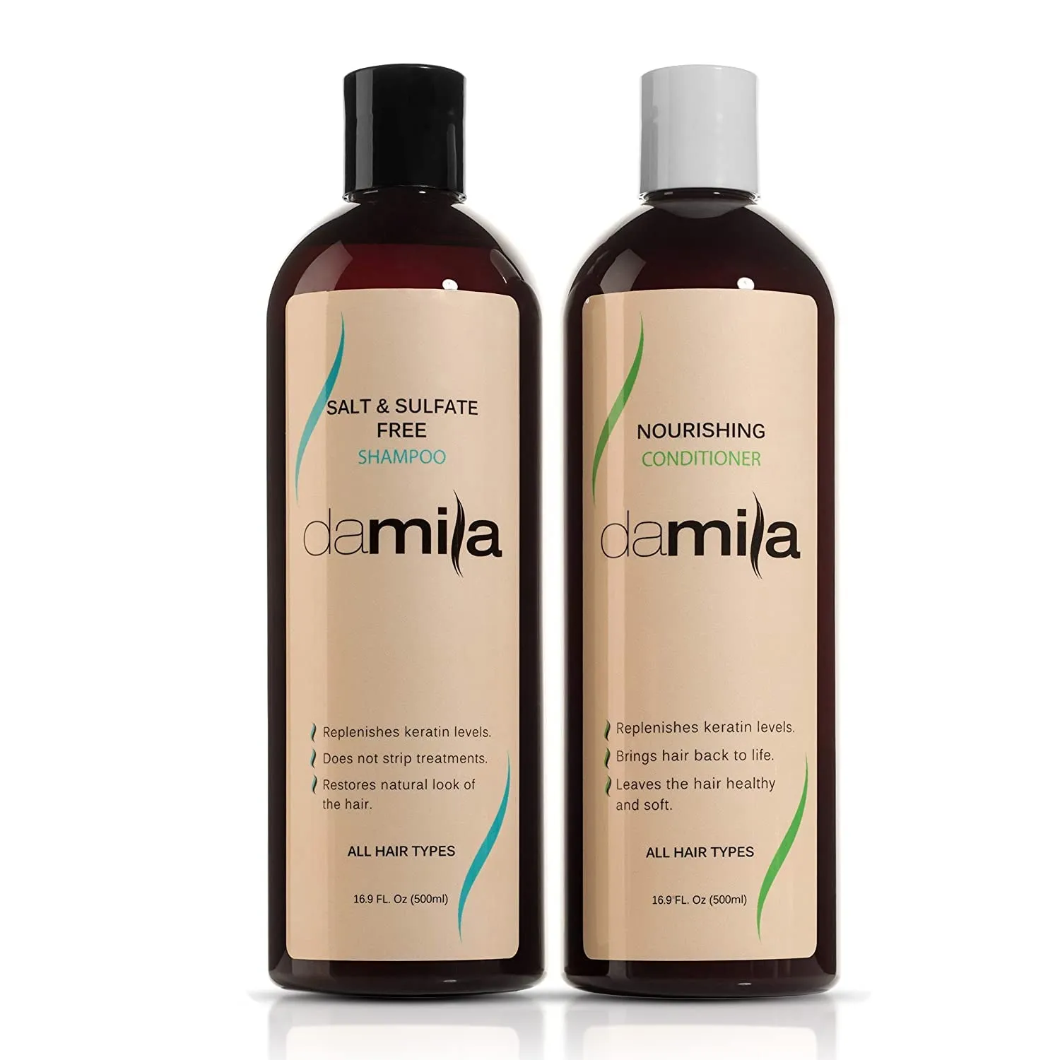 Salt & Sulfate Free Shampoo & Conditioner for Keratin and Color Treated Hair - Professional Keratin Value Pack for Damaged, Frizzy, Curly, Dry & Thin Hair - Shampoo Sin Sal - 16.9 Fl Oz