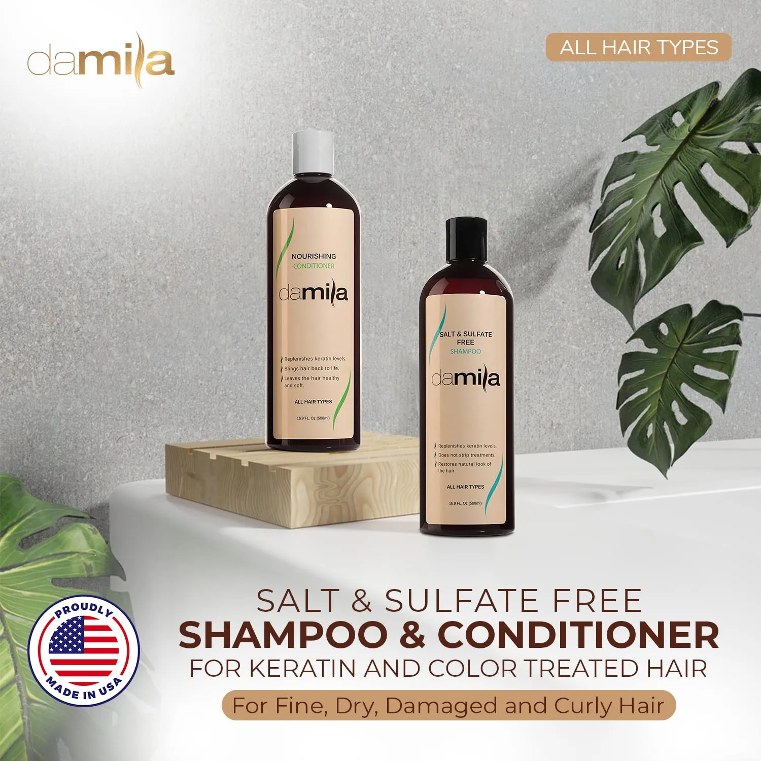 Salt & Sulfate Free Shampoo & Conditioner for Keratin and Color Treated Hair - Professional Keratin Value Pack for Damaged, Frizzy, Curly, Dry & Thin Hair - Shampoo Sin Sal - 16.9 Fl Oz