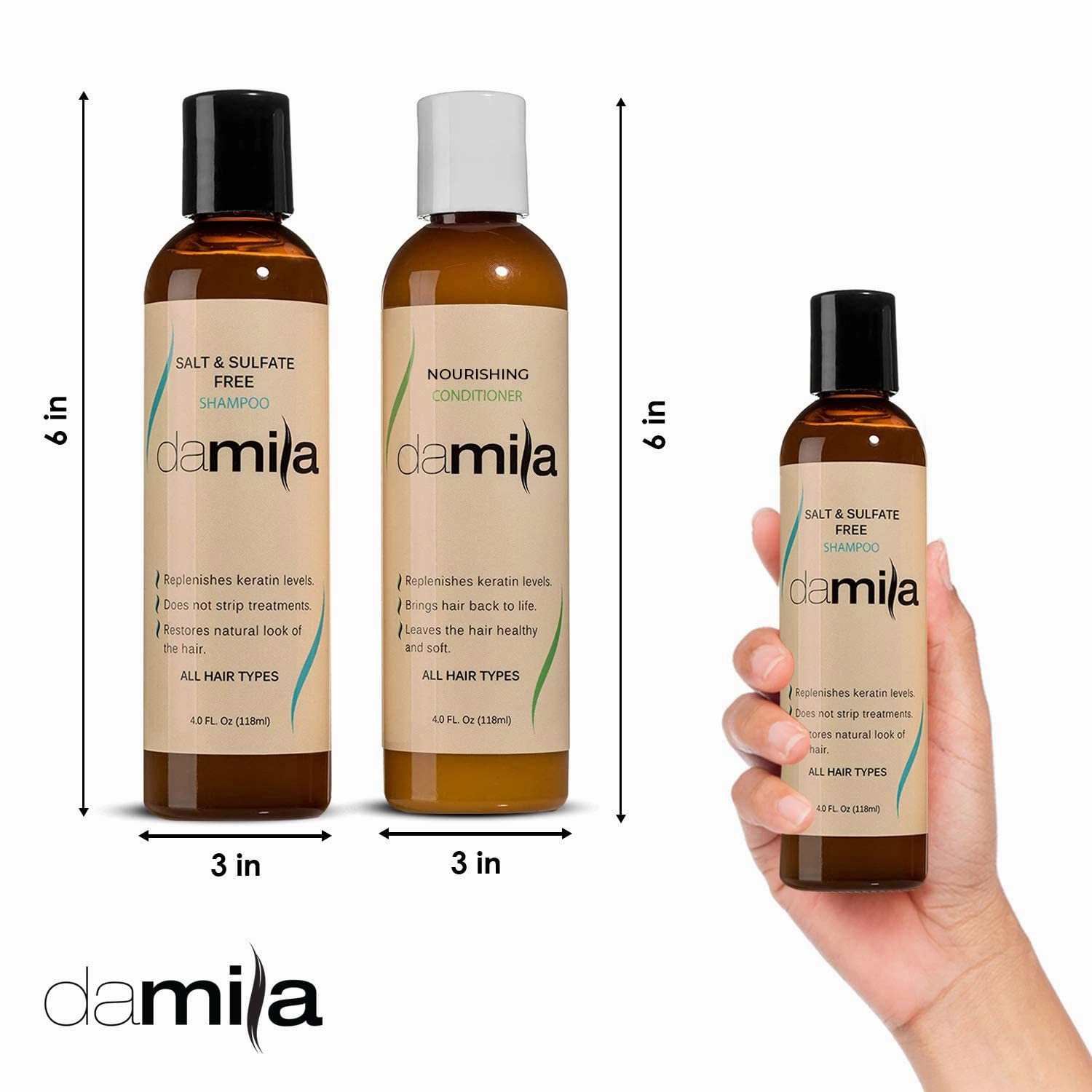 Salt & Sulfate Free Shampoo & Conditioner for Keratin and Color Treated Hair - Professional Keratin Value Pack for Damaged, Frizzy, Curly, Dry & Thin Hair - Shampoo Sin Sal (4.0 Fl Oz)