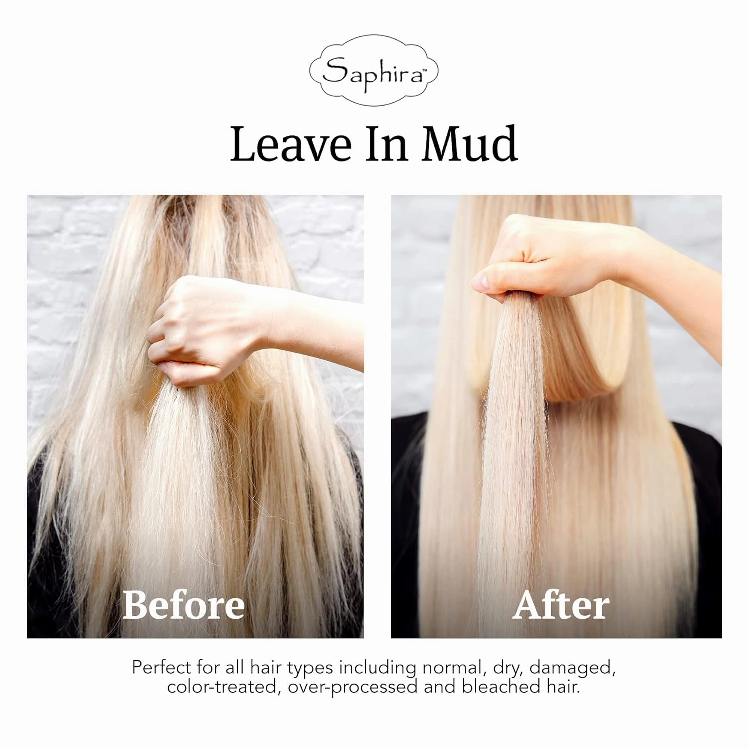 Saphira Hydrating Leave-In Conditioner Mineral Mud, Styling and Healing Leave-In Conditioner for Dry Damaged Hair, Strengthening, No Rinse Hair Repair Therapy, Sulfate-Free, Paraben-Free