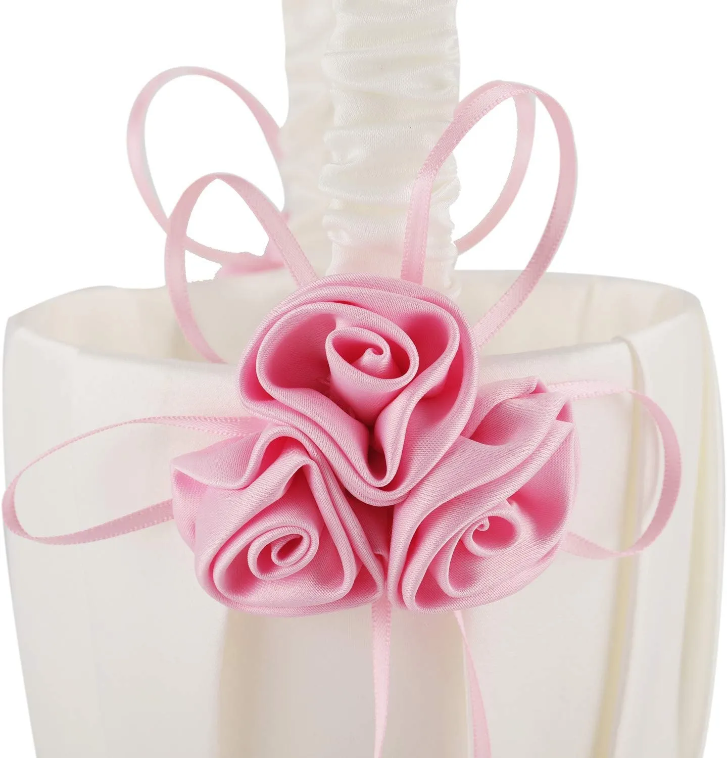 Satin and rose flower decorated wedding flower girl basket.(Height: 8 inches) (Pink)