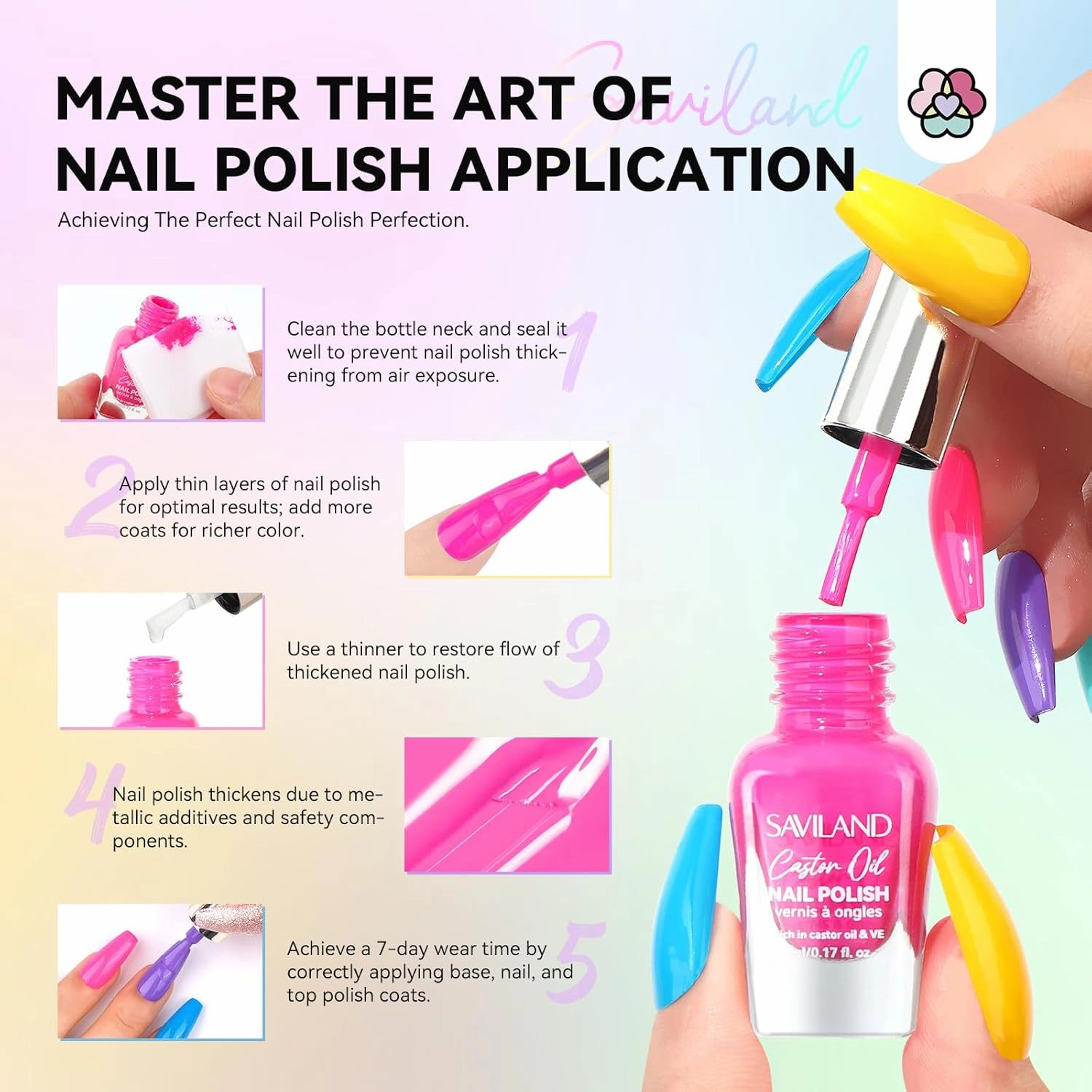 SAVILAND Nail Polish Set Quick-Dry: 24 Trendy Color Regular Nail Polish Kit Neon Glitter Finger Bulk Nail Polish Non Gel Plant-base Castor Oil Vitamin E Toe Nail Lacquer Home Set Women
