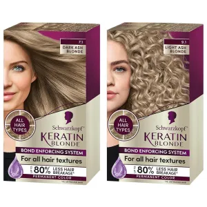 Schwarzkopf Keratin Color 7.1 Dark & 9.1 Light Ash Blonde Permanent Hair Dye Kit, Salon Inspired, 5X Stronger, Anti-Fade