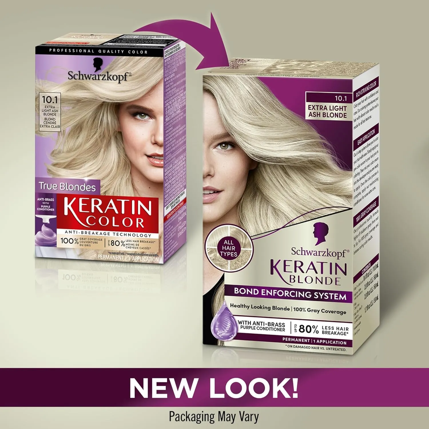 Schwarzkopf Keratin Color Permanent Hair Color, 10.1 Extra Light Ash Blonde, 1 Application-Salon Inspired Permanent Hair Dye, for up to 80% Less Breakage vs Untreated Hair and up to 100% Gray Coverage