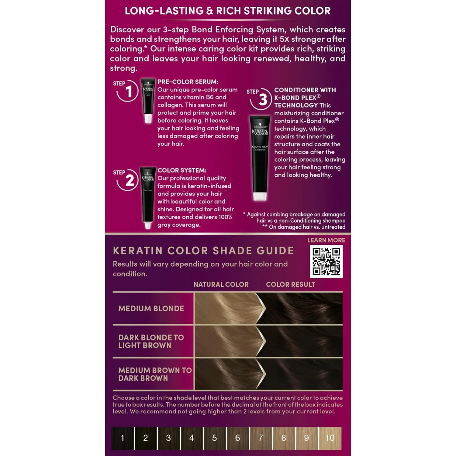 Schwarzkopf Keratin Color Permanent Hair Color, 3.0 Espresso, 1 Application - Professionally Inspired Permanent Hair Dye, for up to 80% Less Breakage vs Untreated Hair and up to 100% Gray Coverage