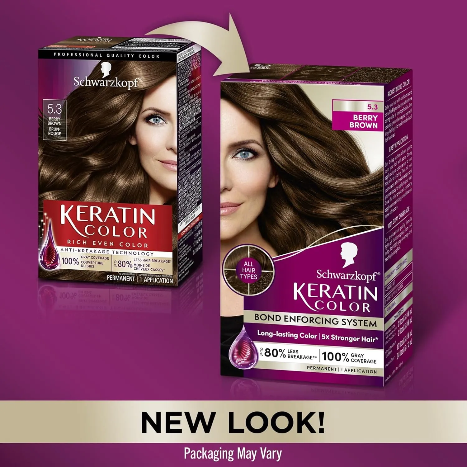 Schwarzkopf Keratin Color Permanent Hair Color, 5.3 Berry Brown, 1 Application - Salon Inspired Permanent Hair Dye, for up to 80% Less Breakage vs Untreated Hair and up to 100% Gray Coverage