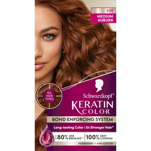 Schwarzkopf Keratin Color Permanent Hair Color, 7.7 Medium Auburn - Professional Quality Permanent Hair Dye, Up to 100% Gray Coverage - 1 Application