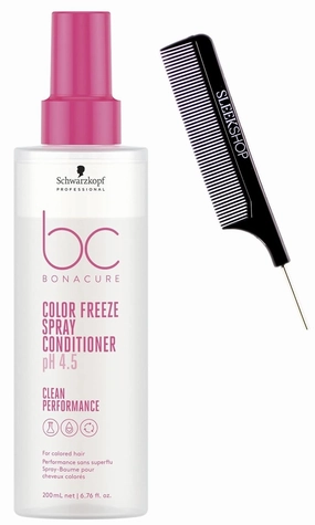 Schwarzkopf BC BONACURE Color Freeze SPRAY CONDITIONER for COLORED HAIR (with Sleek Steel Pin Tail Comb) Coloured Leave In Conditioner (Color Freeze - 6.8 oz / 200 ml)