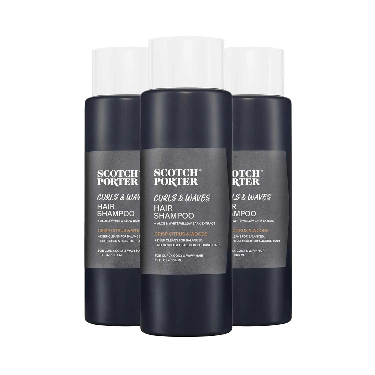 Scotch Porter Curls & Waves Hair Shampoo for Men | Gentle Hair Wash Promotes Softness, Shine & Scalp Health | Non-Toxic Ingredients, Free of Parabens, Sulfates & Silicones | Vegan | 13oz - 3 Pack