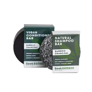 Seek Bamboo Charcoal Shampoo and Conditioner Bar Set - Purify & Detoxify with Tea Tree & Nourishing Butters - Zero-Waste, All Hair Types - Sulfate Free Shampoo and Conditioner