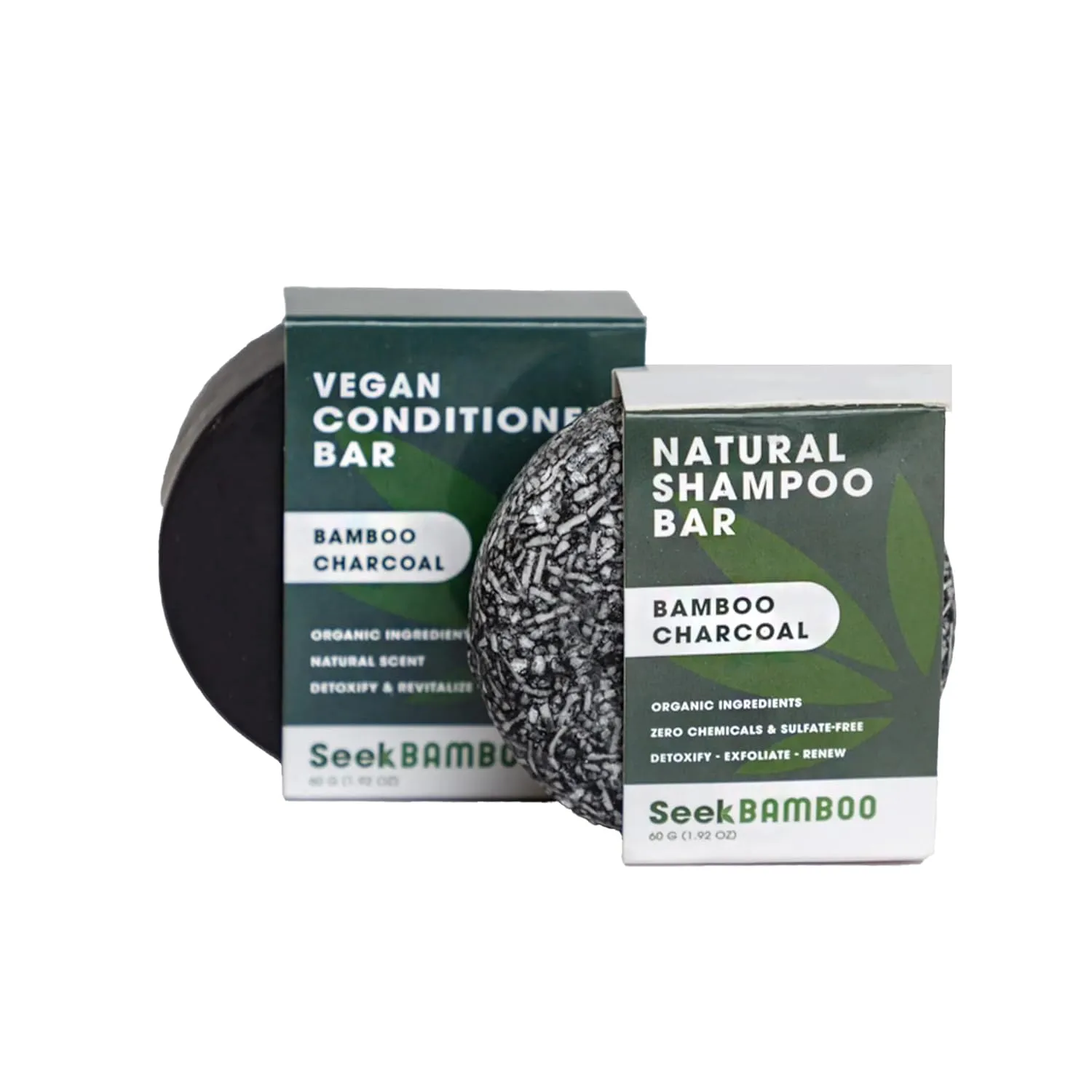 Seek Bamboo Charcoal Shampoo and Conditioner Bar Set - Purify & Detoxify with Tea Tree & Nourishing Butters - Zero-Waste, All Hair Types - Sulfate Free Shampoo and Conditioner