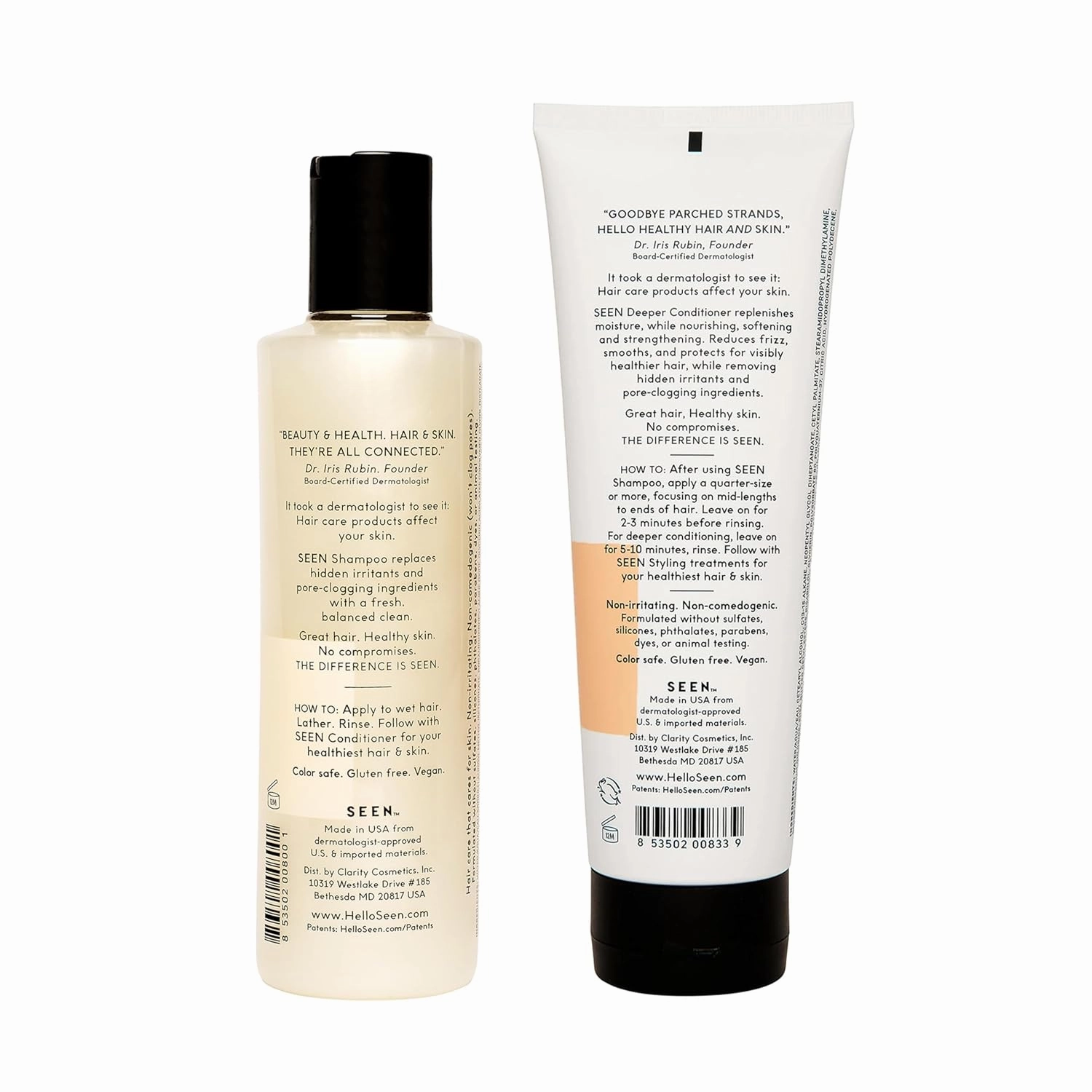 SEEN Shampoo & Deeper Conditioner Bundle - Scented, Non-Comedogenic & Sulfate-Free Hair Care - Dermatologist-Developed, Safe for Sensitive & Acne-Prone Skin