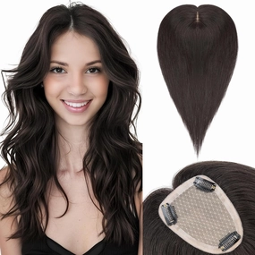 SEGO Hair Toppers for Women Real Human Hair Large Full Silk Base 9 * 14 cm Free Part No Bangs 150% Density Clip In Topper Hairpieces for Women with Thinning Hair -14 Inch #1B Natural Black
