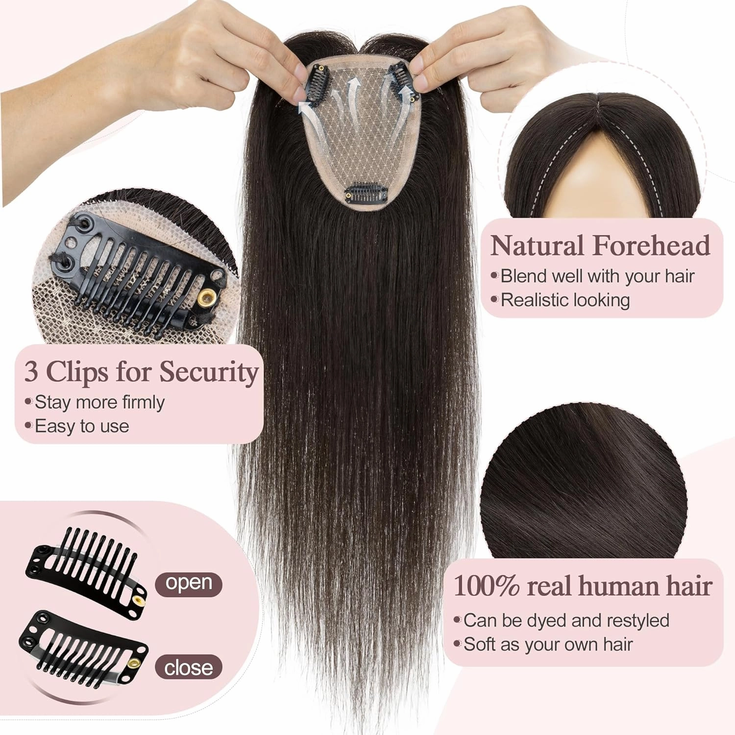 SEGO Hair Toppers for Women Real Human Hair Large Full Silk Base 9 * 14 cm Free Part No Bangs 150% Density Clip In Topper Hairpieces for Women with Thinning Hair -14 Inch #1B Natural Black