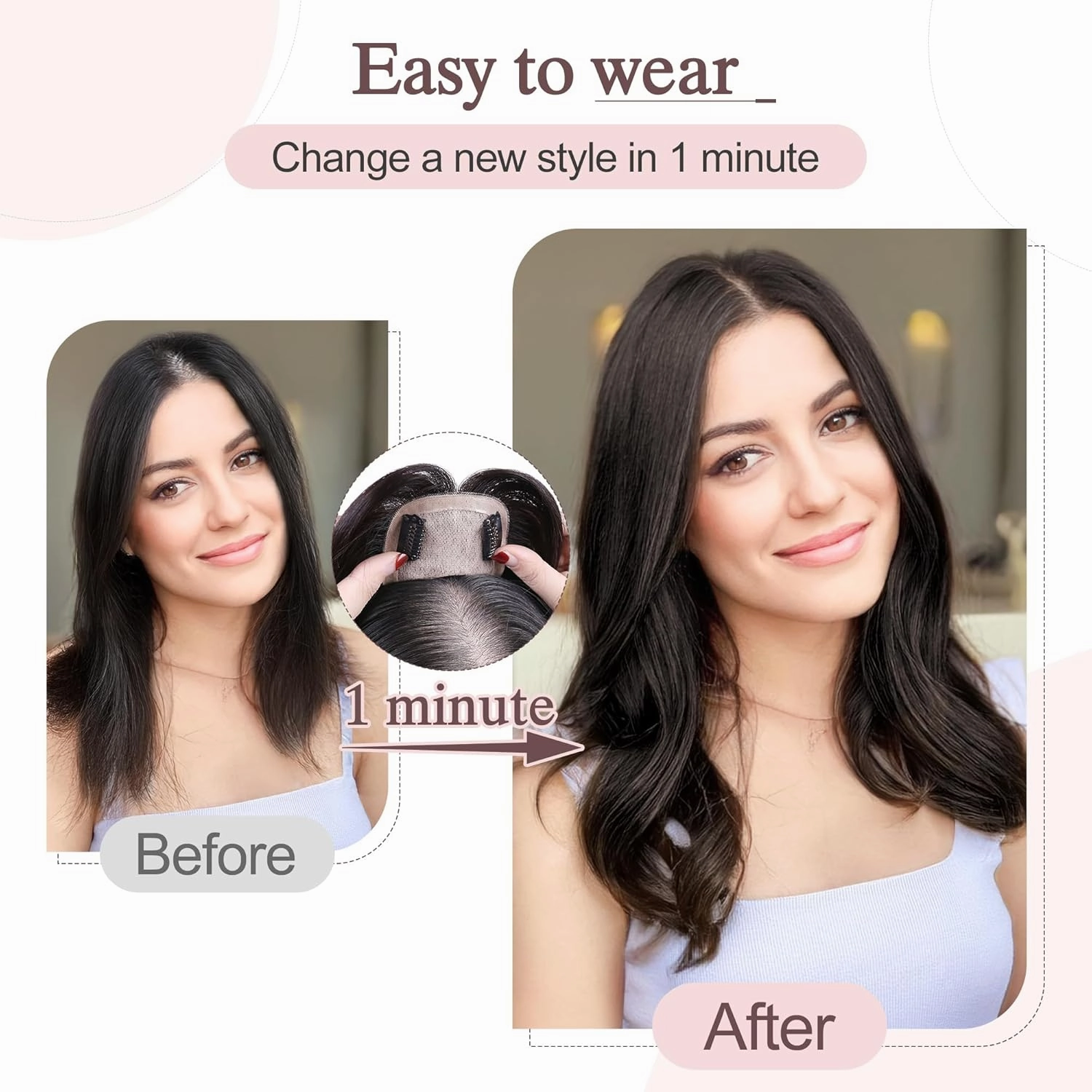 SEGO Hair Toppers for Women Real Human Hair Large Full Silk Base 9 * 14 cm Free Part No Bangs 150% Density Clip In Topper Hairpieces for Women with Thinning Hair -14 Inch #1B Natural Black