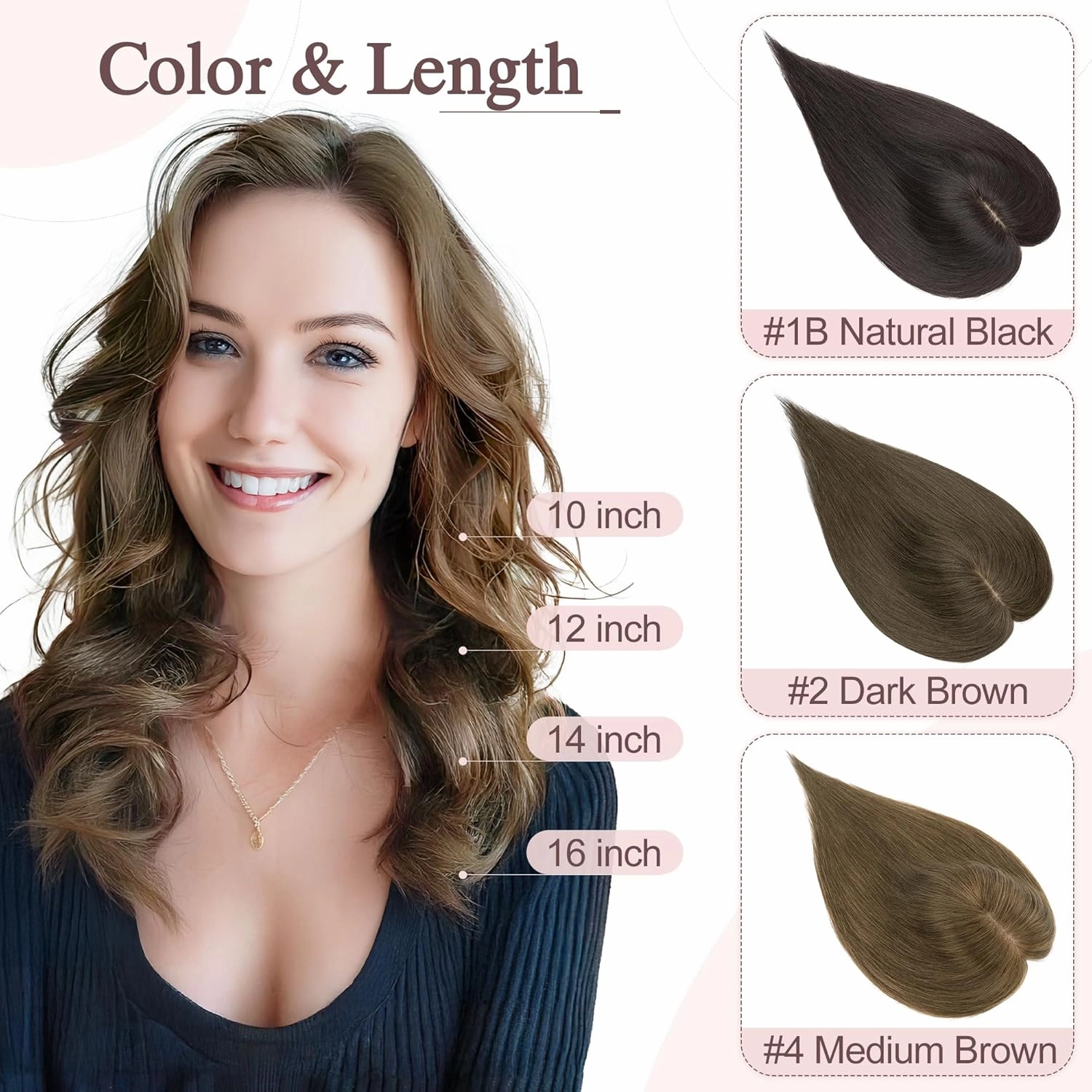 SEGO Hair Toppers for Women Real Human Hair Large Full Silk Base 9 * 14 cm Free Part No Bangs 150% Density Clip In Topper Hairpieces for Women with Thinning Hair -14 Inch #4Y Medium Neutral Brown
