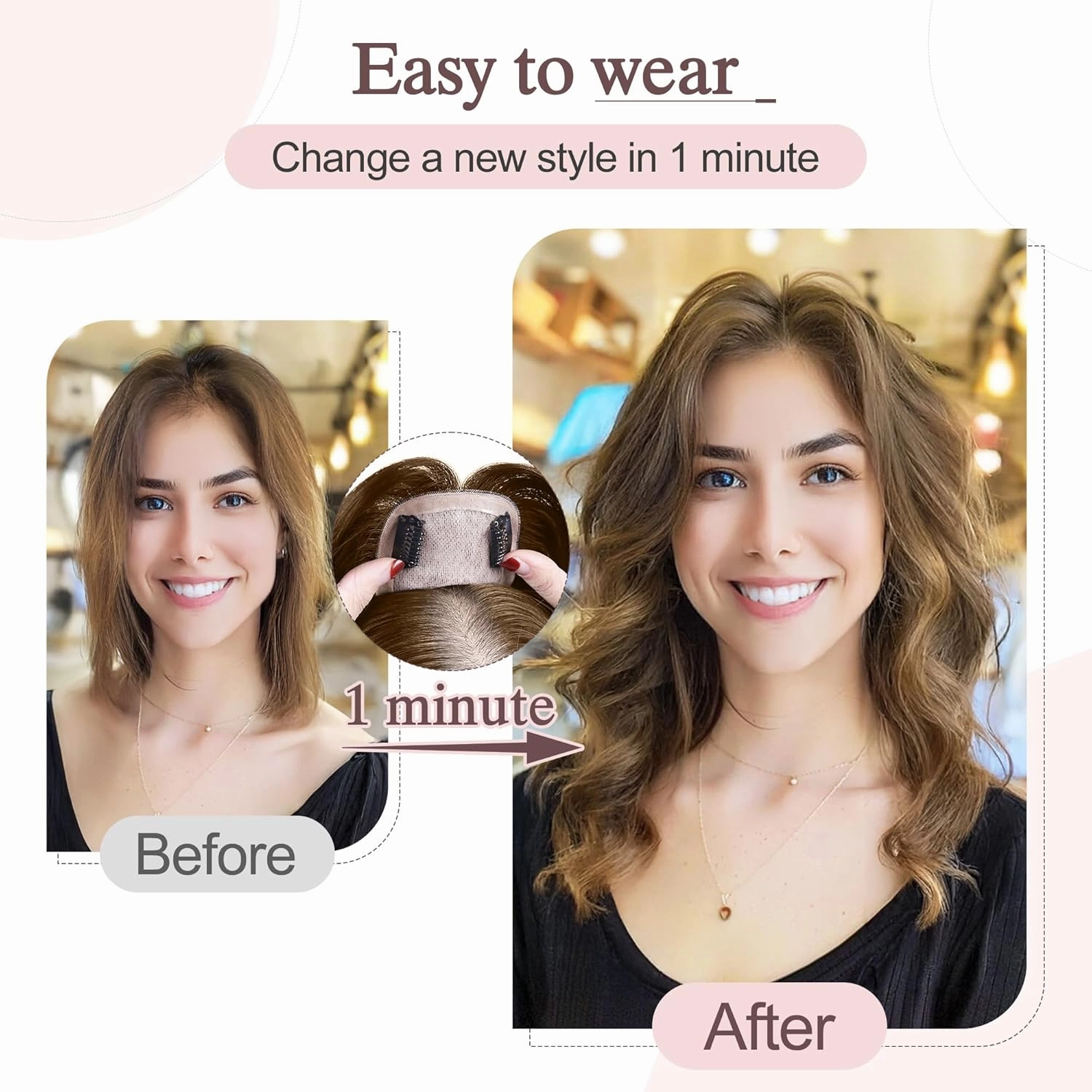 SEGO Hair Toppers for Women Real Human Hair Large Full Silk Base 9 * 14 cm Free Part No Bangs 150% Density Clip In Topper Hairpieces for Women with Thinning Hair -14 Inch #4Y Medium Neutral Brown