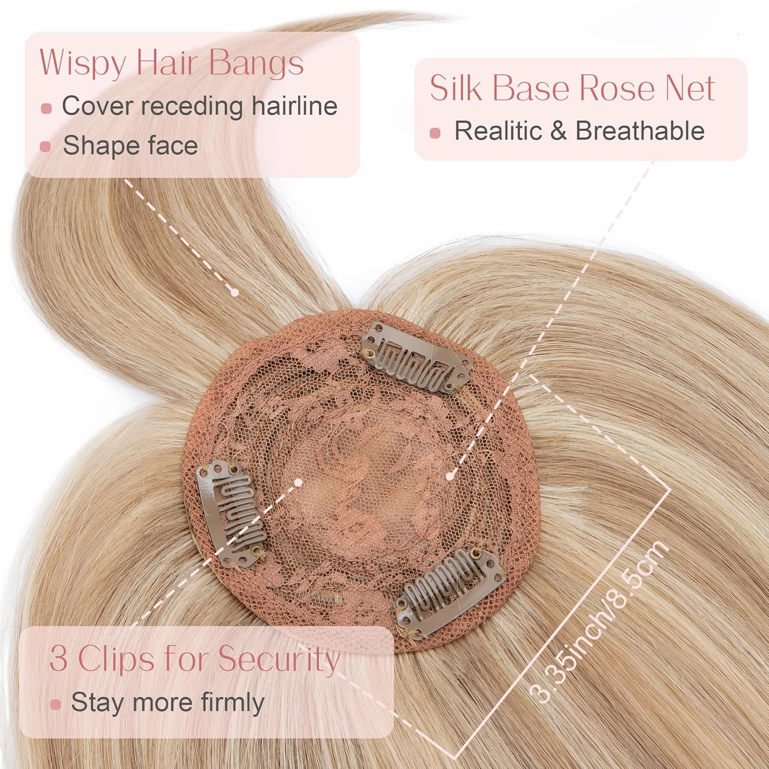 SEGO Hair Toppers for Women Real Human Hair with Bangs Mono Base 10 Inch Clip In Bangs Wiglets Topper Hair Pieces for Women with Thinning Hair /12P613 Golden Brown&Bleach Blonde