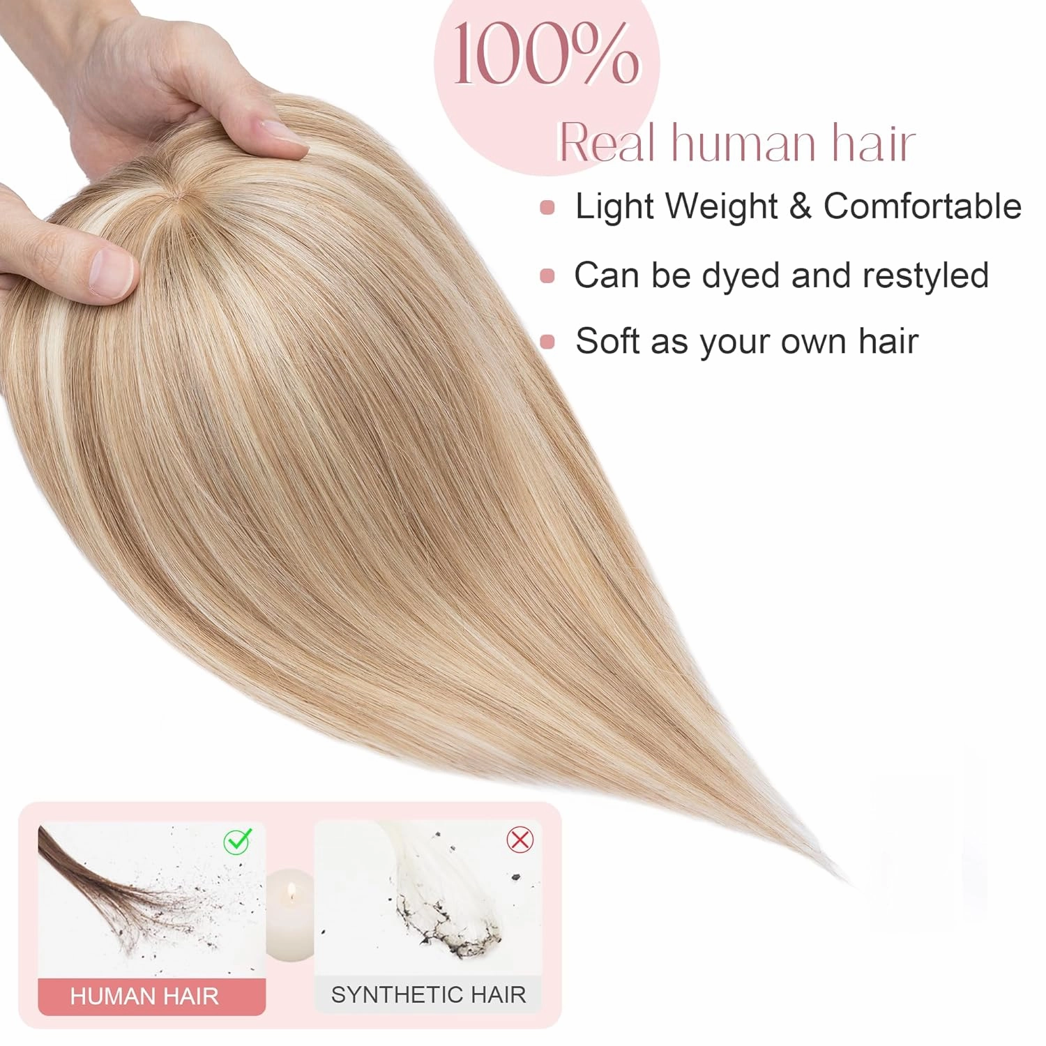 SEGO Hair Toppers for Women Real Human Hair with Bangs Mono Base 10 Inch Clip In Bangs Wiglets Topper Hair Pieces for Women with Thinning Hair /12P613 Golden Brown&Bleach Blonde