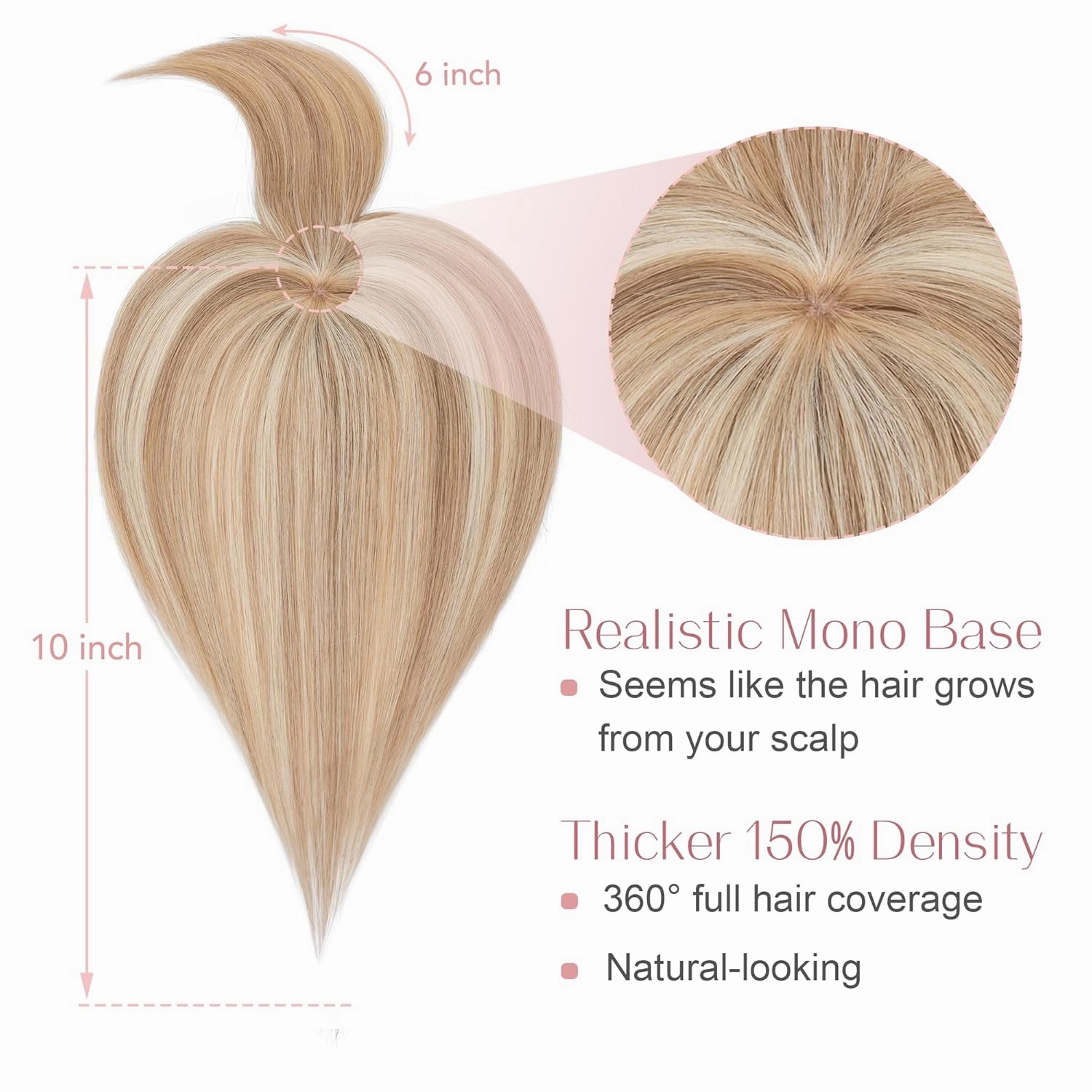 SEGO Hair Toppers for Women Real Human Hair with Bangs Mono Base 10 Inch Clip In Bangs Wiglets Topper Hair Pieces for Women with Thinning Hair /12P613 Golden Brown&Bleach Blonde