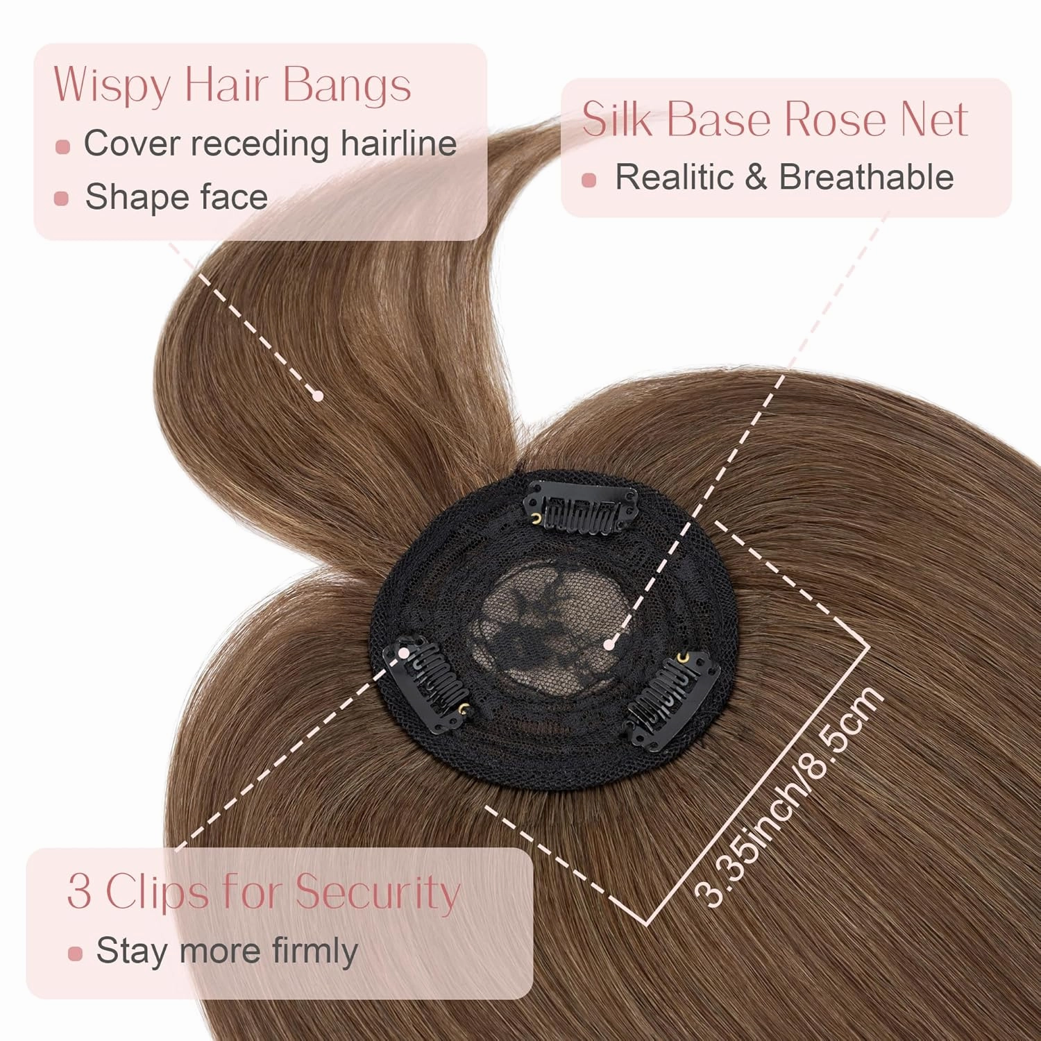 SEGO Hair Toppers for Women With Bangs - Real Human Hair, Mono Base, 14 Inch Clip In Wiglets for Thinning Hair - 4Y Medium Neutral Brown